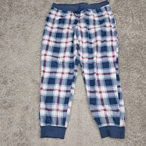 Aeropostale Womens XL Fleece Pajama Jogger Pants Blue Purple Plaid Lounge Cozies